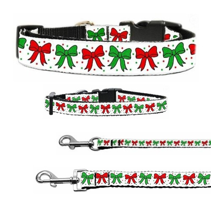 Christmas Bows Nylon Dog & Cat Collar & Matching Leash Yes, Add 3/8″ x 4 ft Leash