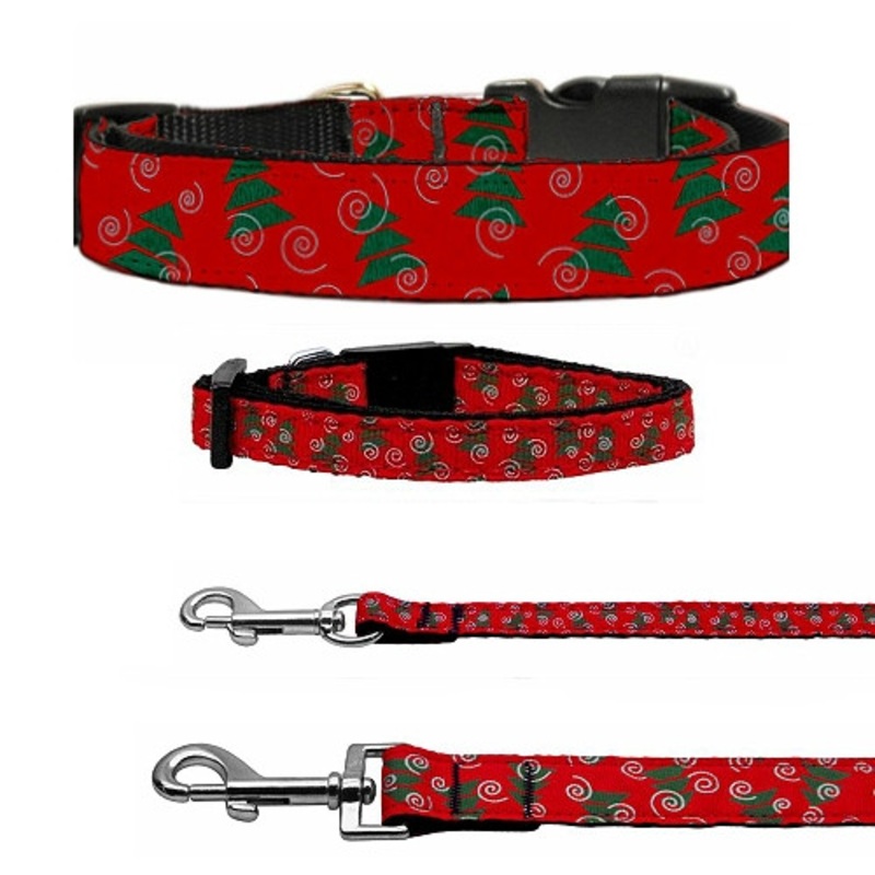 Christmas Trees Nylon Dog & Cat Collar & Matching Leash Yes, Add 3/8″ x 4 ft Leash