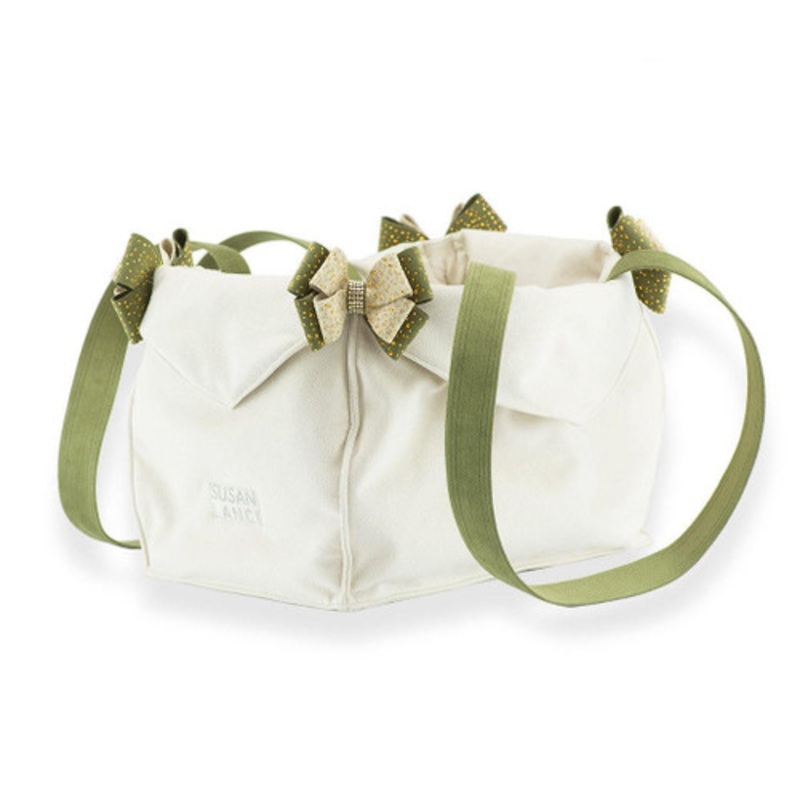 2 Toned Doe & Olive Nouveau Bow with Stardust Luxury Dog Carrier