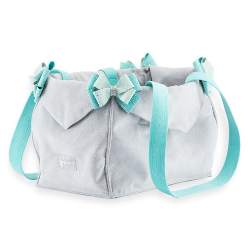 2 Toned Platinum & Bimini Blue Nouveau Bow with Stardust Luxury Dog Carrier