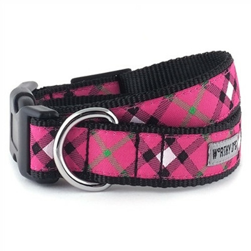 Bias Plaid Hot Pink Pet Dog & Cat Collar & Optional Lead