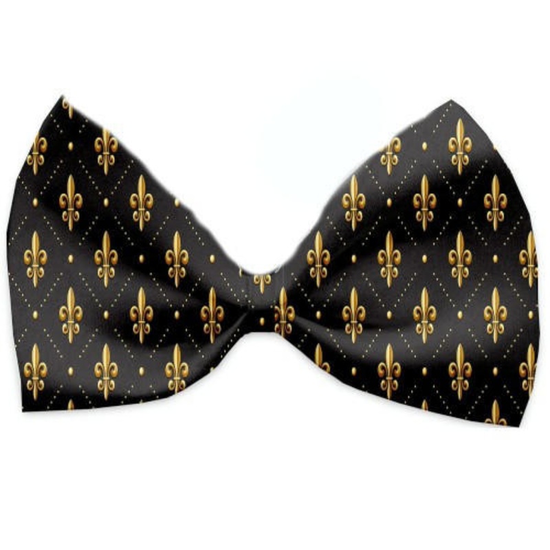 Black and Gold Fleur de Lis Pet Bow Tie Elastic – Necks 10 – 19 inches