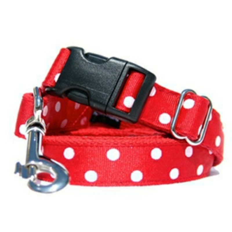 Betsy Red Polka Dots Dog Collars & Leashes Small (neck 12-15″)