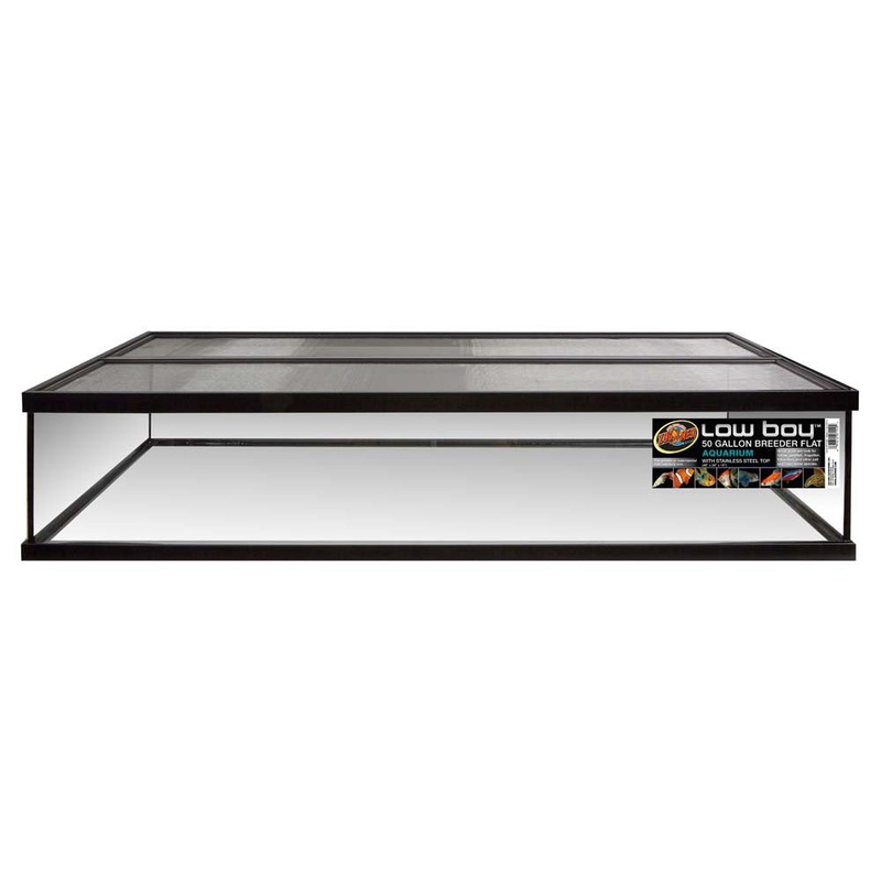 Zoo Med Low Boy Breeder Flat Aquarium Tank with Stainless Steel Screen Top Black, Clear 50 gal 48x24x10 in SD-3