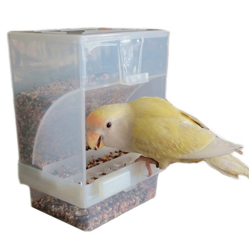Hypeety Automatic Bird Feeder No Mess Pet Feeder Seed Food Container Perch Cage Accessories for Budgerigar Canary Cockatiel Finch Parakeet