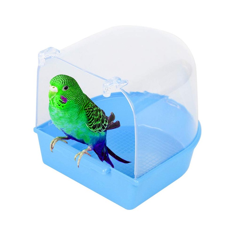 Bird Bath Cage Small Blue Bird Bath Tub Cover Shower Supplies for Cockatiel, Budgerigar, Macaw, Finch, Budgie, Parakeet, Conure, Canary, Parrots