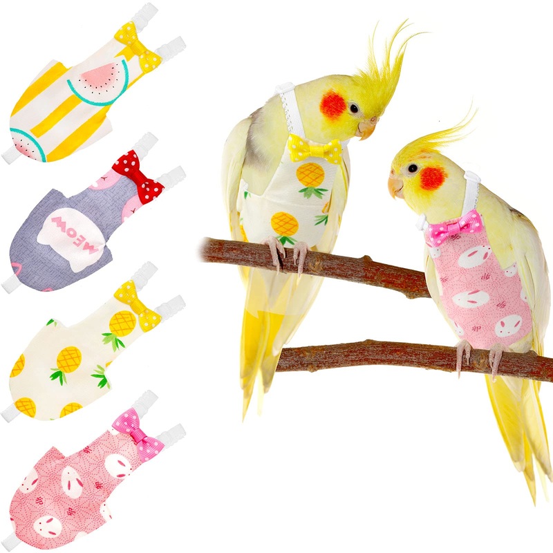 4 pieces bird diaper flight suit liner washable reusable parrot diaper clothing with waterproof inner layer nice urine wet suit for parrot pattern m) rabbit pattern medium