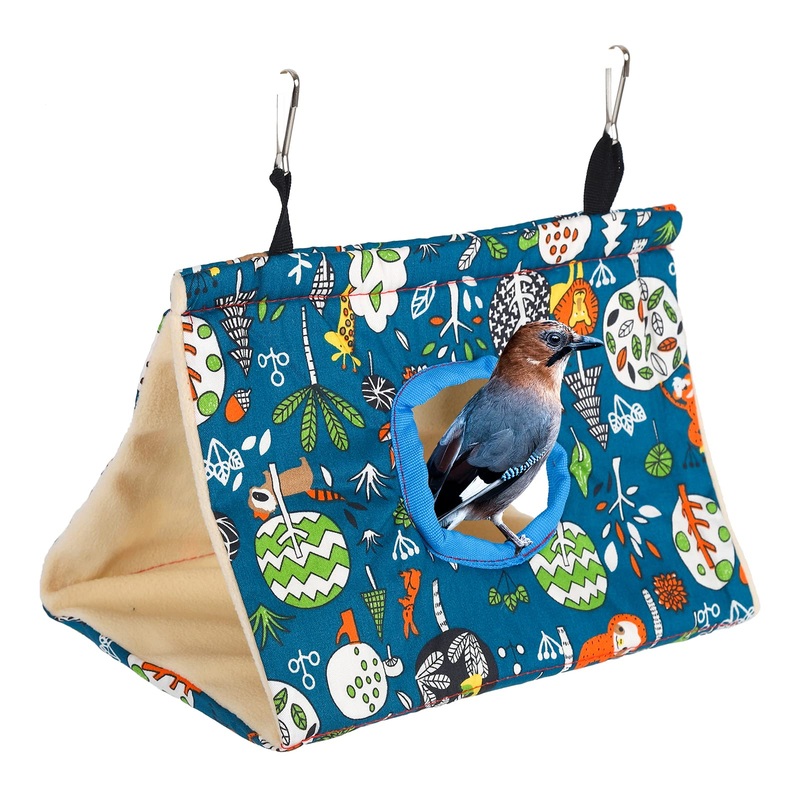 Winter Warm Bird Nest House Plush Bird Hammock Snuggle Tent Small Pet Hanging Bed Bird Nest Hanging Cage Tent Stand Swing Bird Hanging Bed Finch Cage Toy for Parrot Budgies Cockatiels Lovebird Blue
