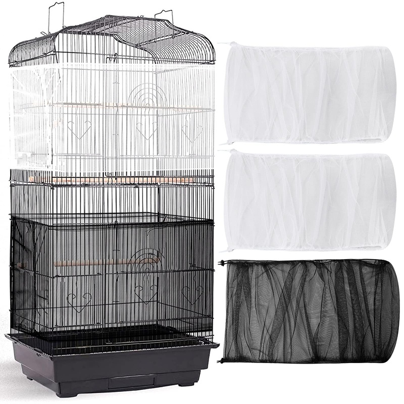 3 Pieces Large Adjustable Bird Cage Cover Seed Feather Catcher Birdcage Nylon Mesh Net Cover Soft Skirt Guard for Parakeet Macaw African Round Square Cage (78 x 15 Inch in Circumference and Width) 78 x 15 in in Circumference and Width
