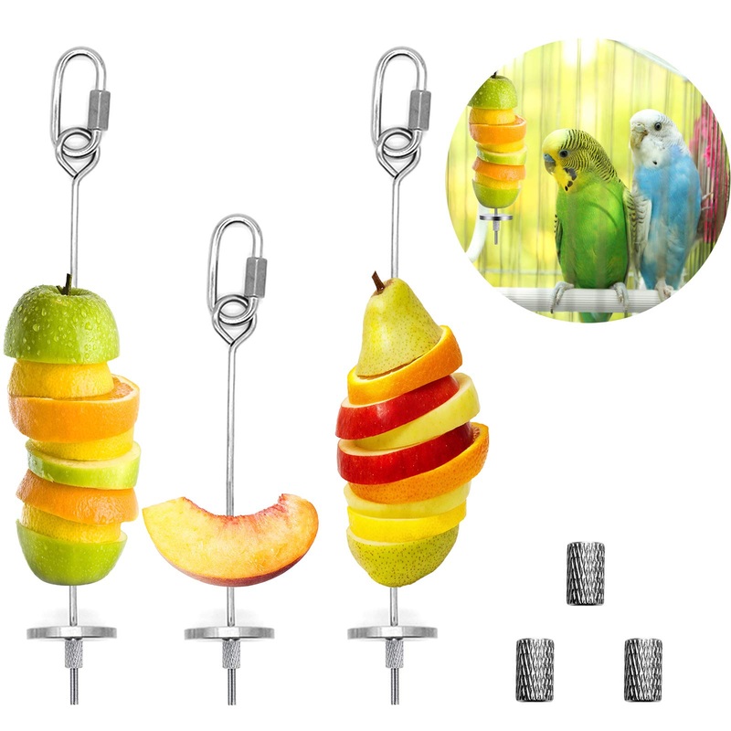 3 pieces of parrot spit bird parrots toys stainless steel small animal fruit vegetables stick holder search for feed hanging food treatment tool for parrots nymphensittish budgies