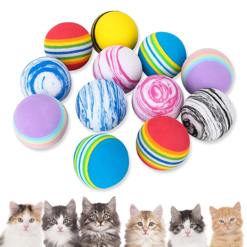 12 Pcs Cat Toys Balls Interactive Kitten Toys Rainbow Cat Balls Colorful Foam Balls for Pet Cat Kitten Dog Puppy Chase Training Sports Indoor Outdoor Activity Amusement Park