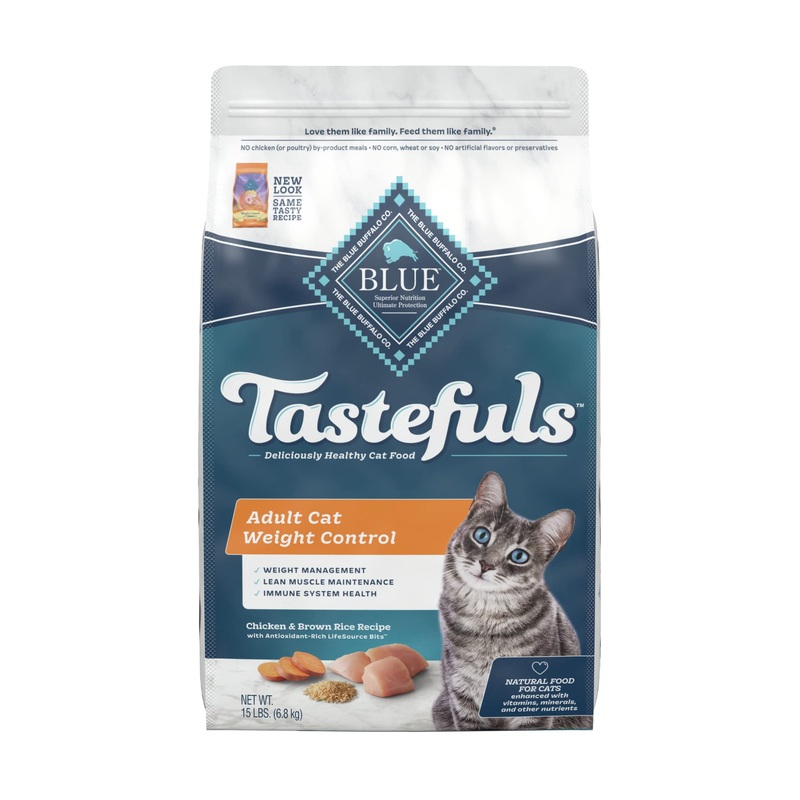 Blue Buffalo Tastefuls Weight Control Natural Adult Dry Cat Food, Chicken & Brown Rice 15 Pound (Pack of 1)