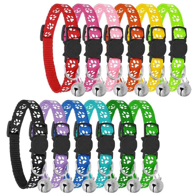 BOW CALICO Reflective Cat Collars with Bells Safe Quick Release Cat Collar Adjustable to Fit All Domestic Cats(12 Pack)