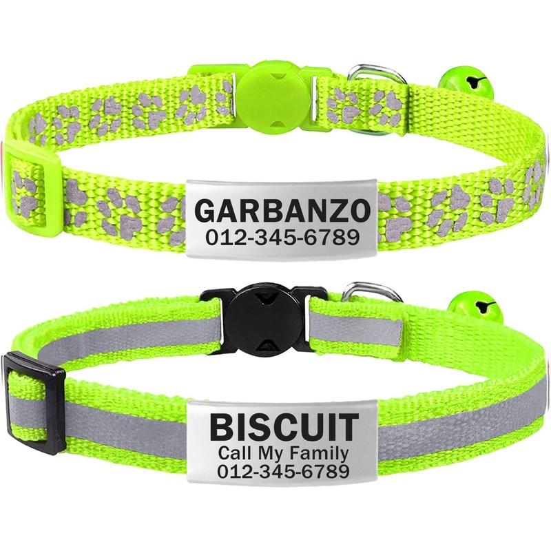 Tagme 2 Pack Katzenhalsband with name and telephone number cat necklace with safety clasp and bell 15-20 cm for kittens green kitten 15-20cm green