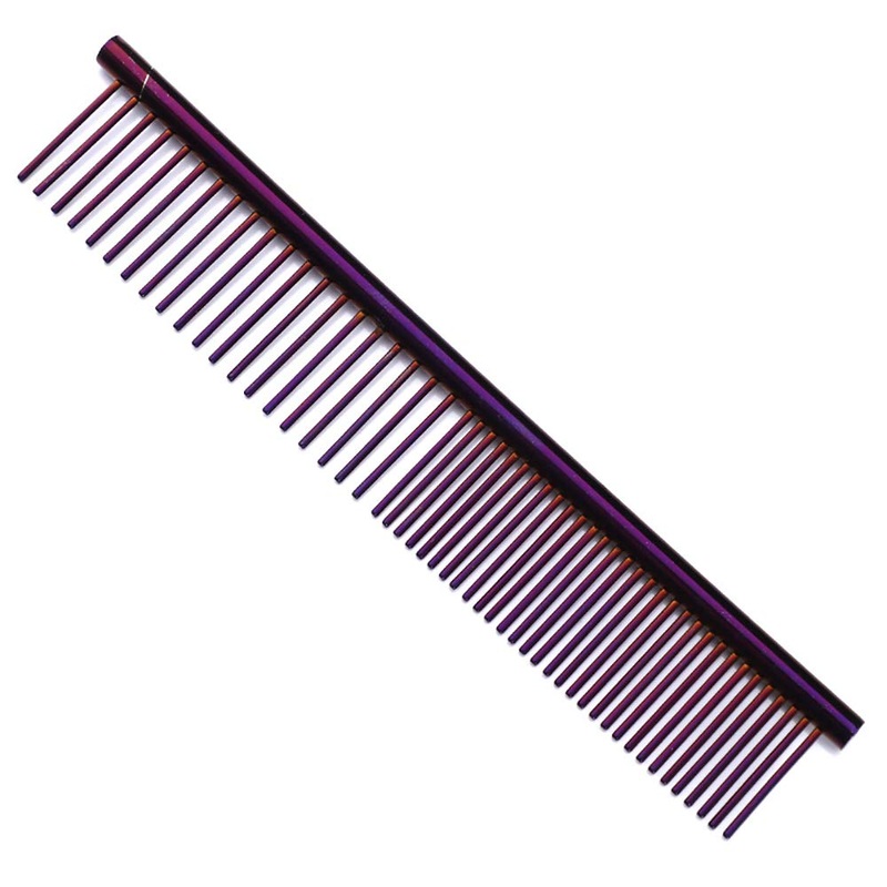 ZoCr Stainless Steel Pet Comb for Dogs Cats, Pet Grooming Comb with Different Spaced Rounded Teeth (Purple)