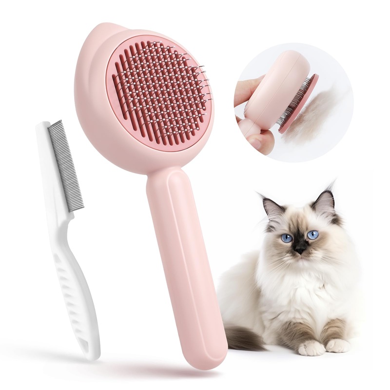 Cat Brush Cat Comb Baytion Cat Grooming Brush Cat Hair Brush Self Cleaning with Release Button for Short or Long Haired Cats Kitten to Remove Loose Fur Tangles & Dirt