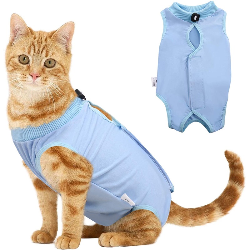 Voarge Recovery Suit cat cat body after op anti-trimming prevent licking after the operation wear weaning and keep warm. Recovery cloth suit for cats dogs (m blue) m blue