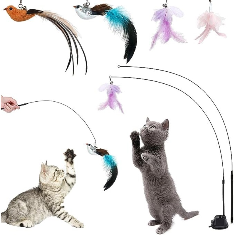 Caliyo cat toys interactive cat toys interactive cat toys with supporters Funny birds and feathers intelligence toys for cats Cat Toys with a strong suction cup.Style.b