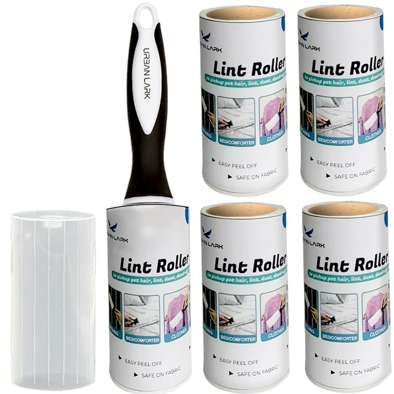 Urban Lark Extra Sticky Lint Rollers – 450 Sheets Defluffer for Clothes – Pack of 5 Lint Removers for Fur & Dust – Sticky Fluff Remover for Clothes & Carpets – 5 Lint Roller Refills with Bonus Cover