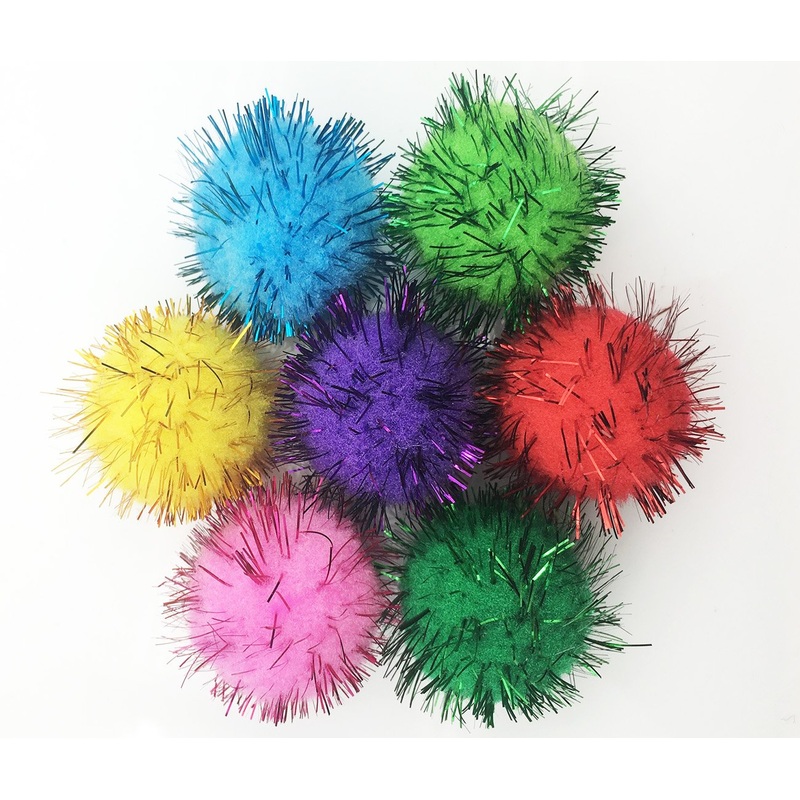 VAPKER 30 Piece Assorted Color Sparkle Balls Cat’s Favorite Toy Tinsel Pom Poms Glitter