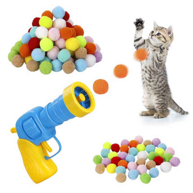 Zuimei Interactive Cat Ball Launcher Cat Ball Toys Launcher with 100pcs Soft Plush Balls Silent Cat Ball Shooting Toy Funny Interactive Cat Toys for Indoor Cats Training Exercise Playing