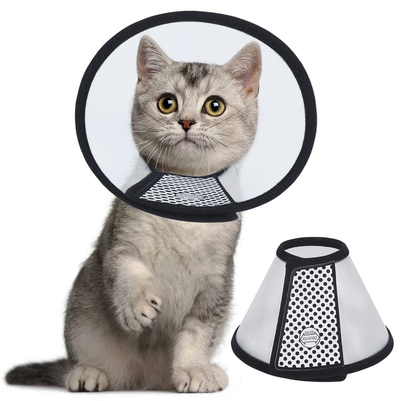 Vivifying Cat Cone Collar 5.5-7.2 Inches Lightweight Plastic Cat Recovery Cone Elizabethan Collar for Small Cats Mini puppies and Rabbits (Black-S)