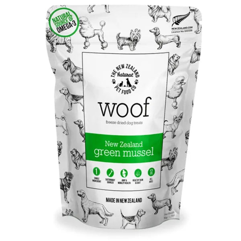 The NZ Natural Pet Food Co. Woof Freeze Dried Dog Treats – New Zealand Green Mussel