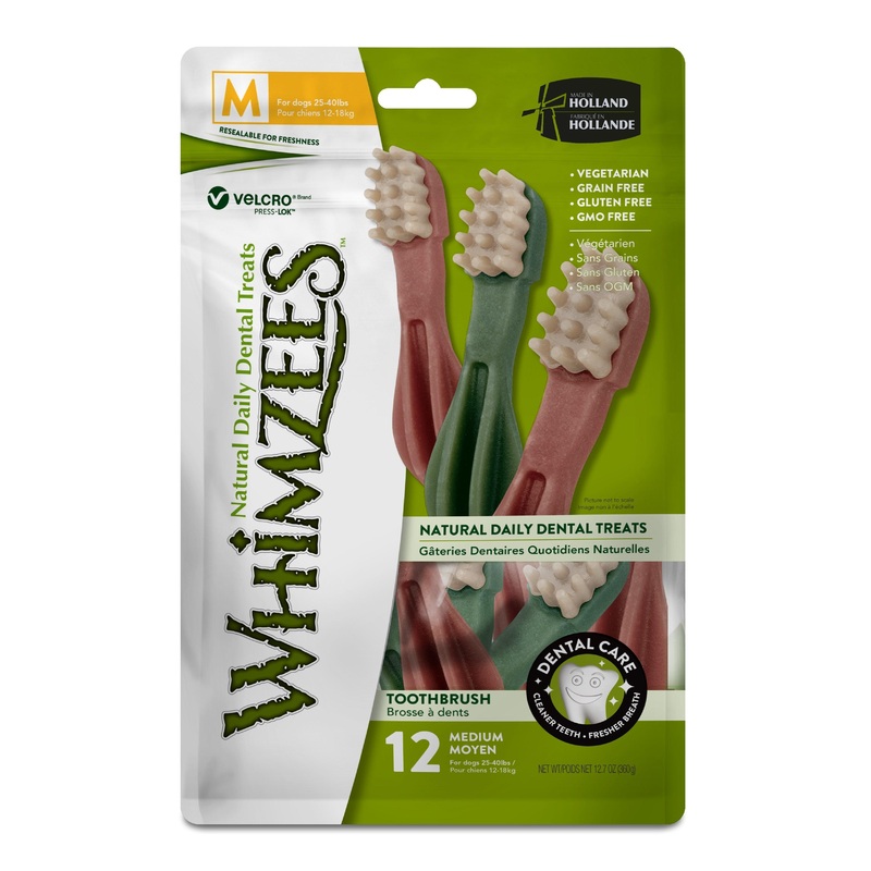 WHIMZEES Natural Daily Dental Toothbrush Chews For Adult Dog Medium Breed (12-18KG) 12 Packs