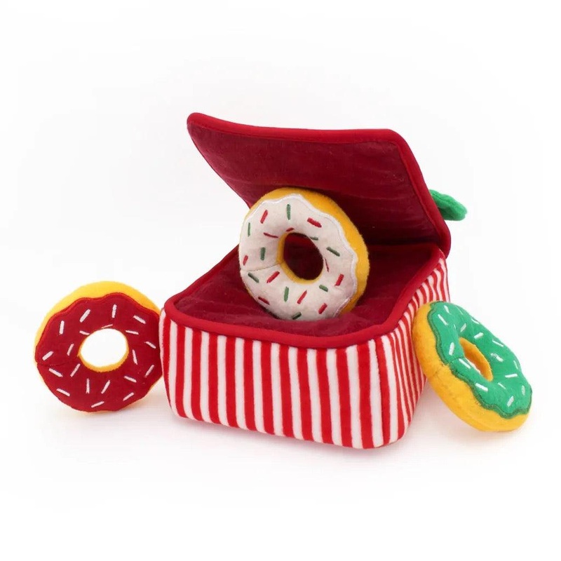 ZIPPY PAWS Holiday Zippy Burrow Donutz Box Dog Squeaking Toys