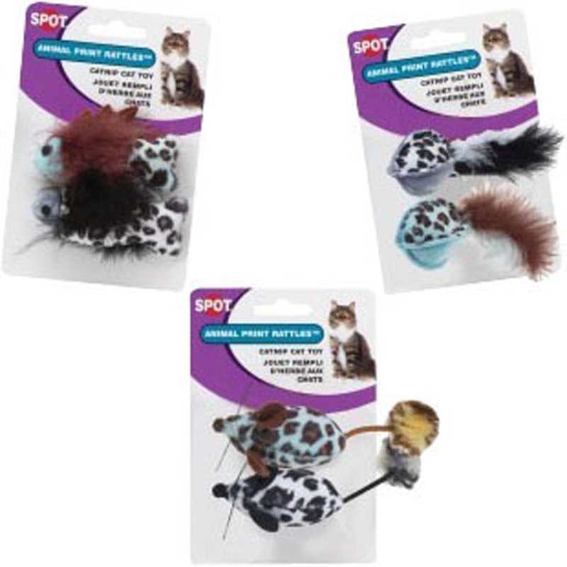 SPOT RATTLE W/CATNIP|2 PK|ANIMAL PRINT