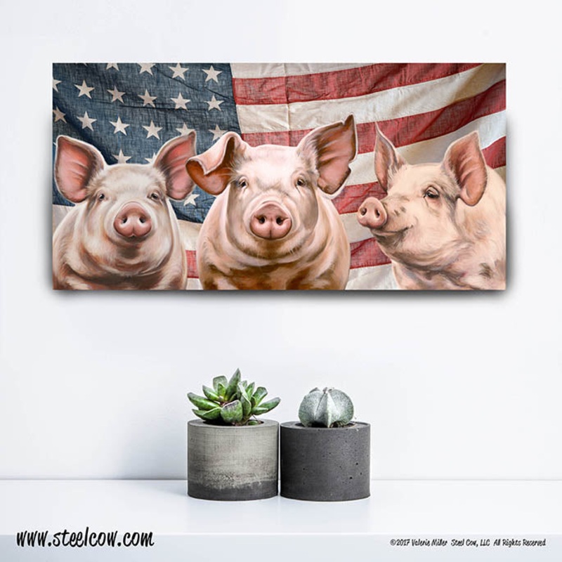 “Here, Piggy, Piggy, Piggy” Americowna Collection Canvas Prints (3 sizes)