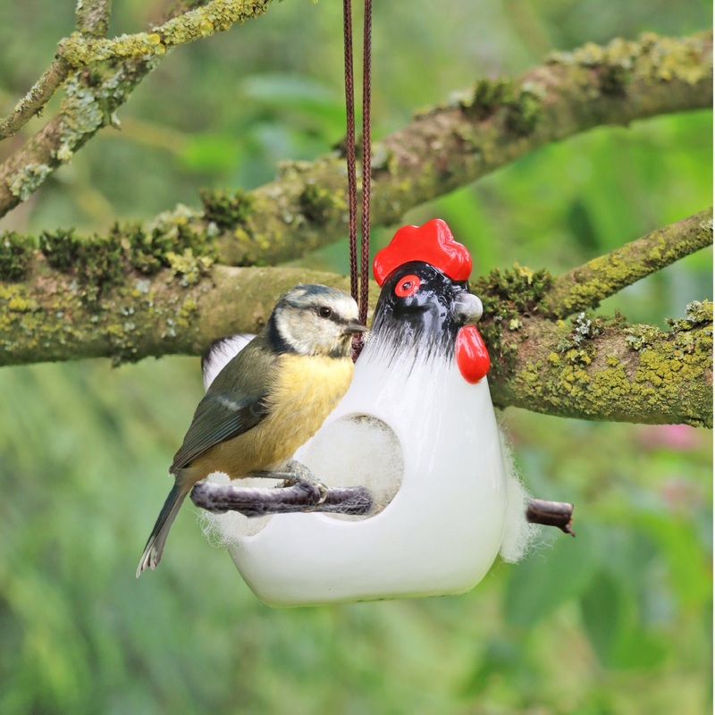‘Cluckie’ Hanging Ceramic Hen With Nesting Wool