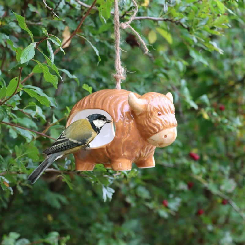 ‘Hairie’ Hanging Ceramic Highland Cow – Bird Feeder