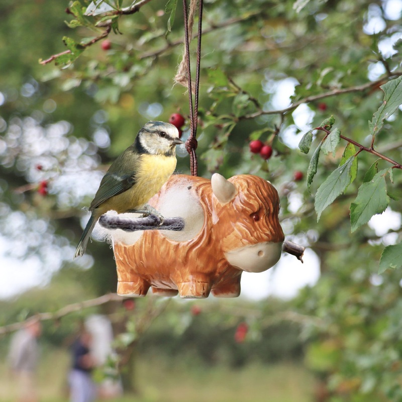 ‘Hairie’ Hanging Ceramic Highland Cow With Nesting Wool