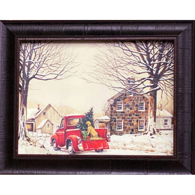 John Rossini Tuckers first Christmas Tree Dog and Old Truck Art Print-Framed 20 x 16