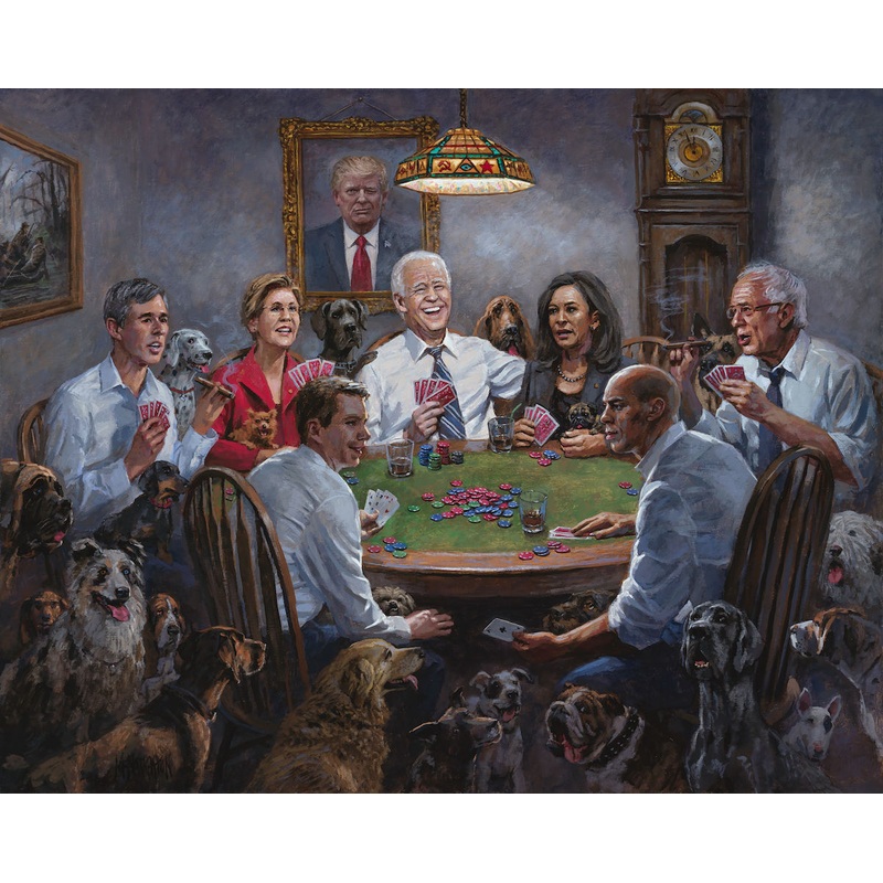 Jon McNaughton Democrat’s Playing Poker Bernie Sanders, Joe Biden Elizabeth Warren Art Print-14 x 11